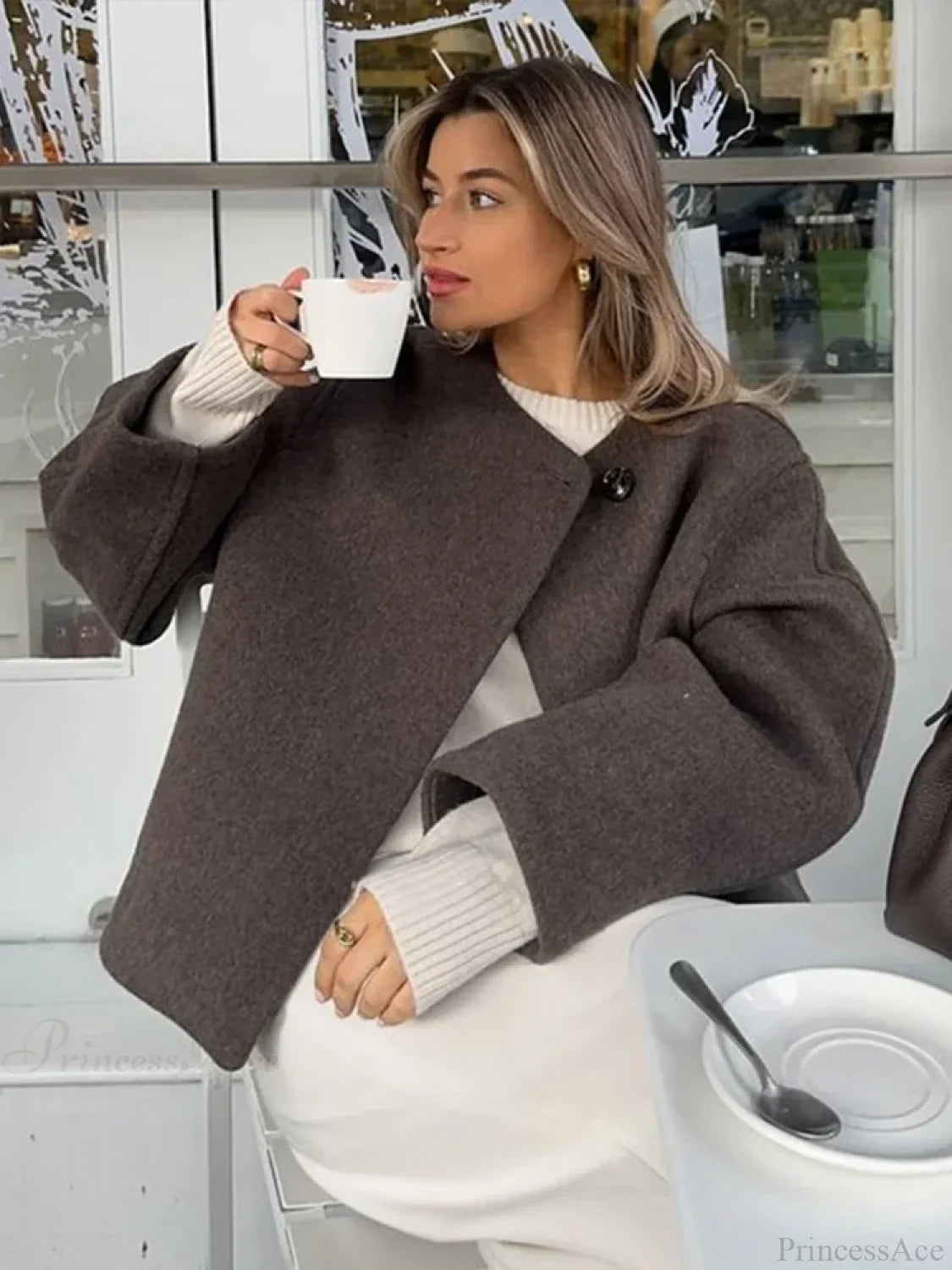 Lamb Wool Lapel Full Sleeve Overcoat image 3
