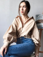 Lantern Sleeve Button Collar Blouse image 5