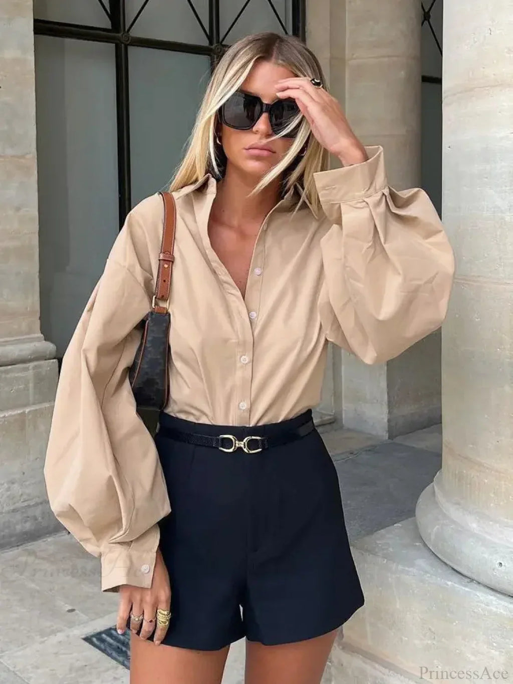 Lantern Sleeve Button Collar Blouse image 1
