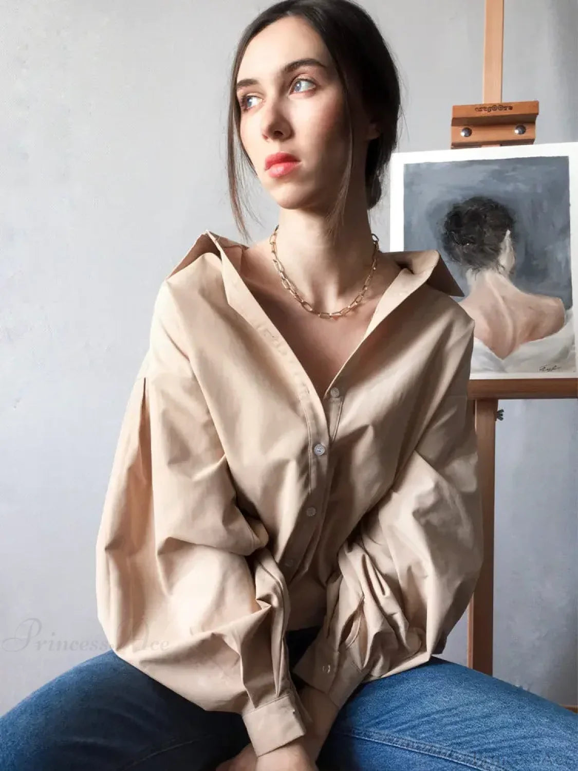 Lantern Sleeve Button Collar Blouse image 6