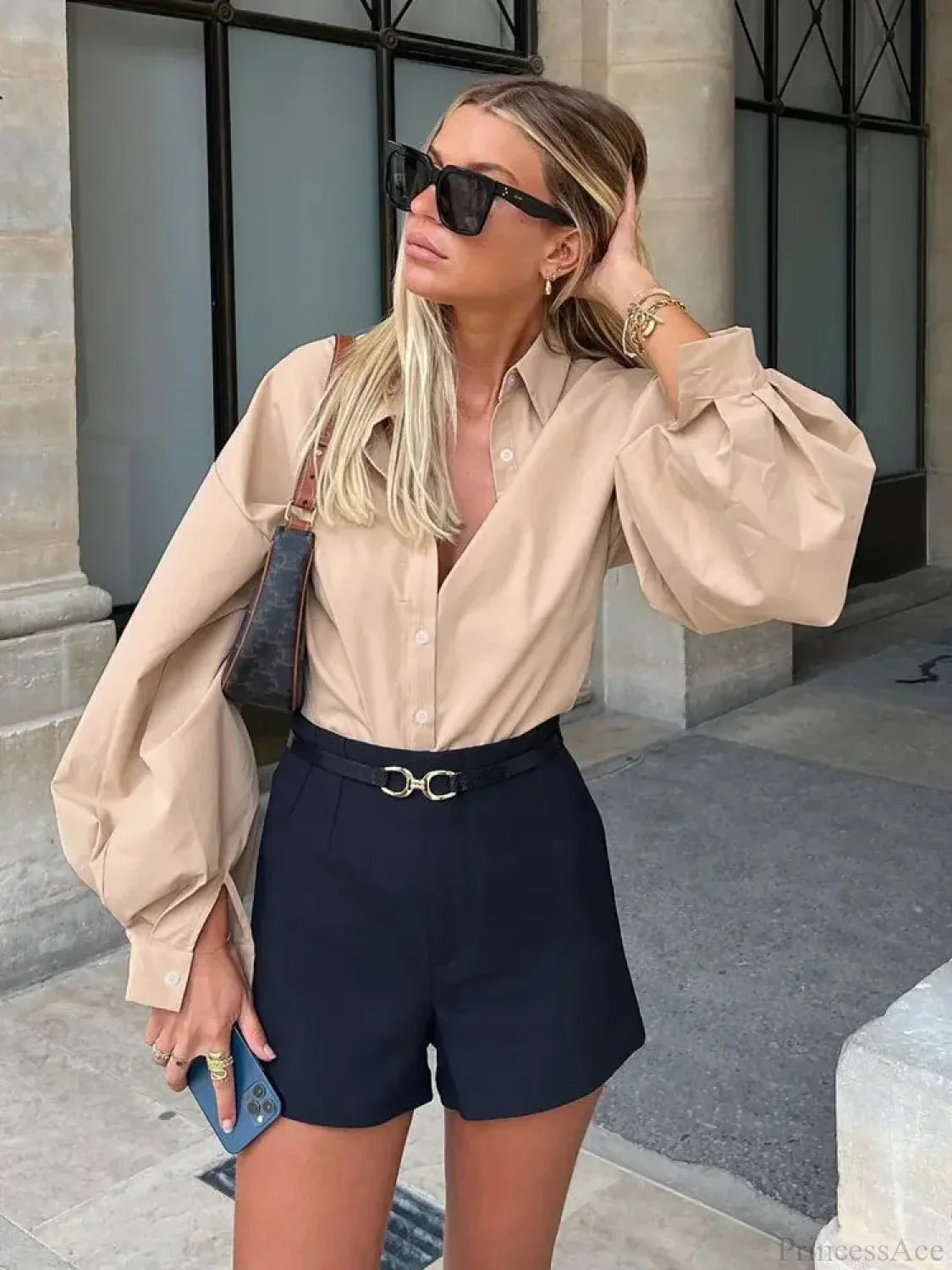 Lantern Sleeve Button Collar Blouse image 2