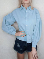 Lantern Sleeve Button Collar Blouse image 8