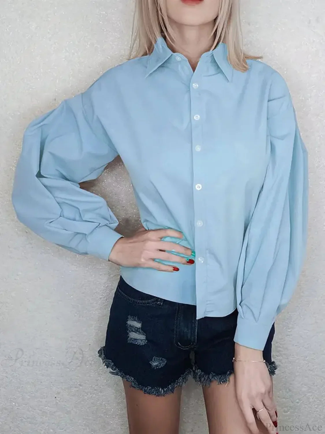 Lantern Sleeve Button Collar Blouse image 8