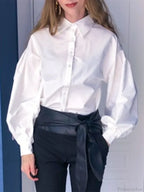 Lantern Sleeve Button Collar Blouse image 9