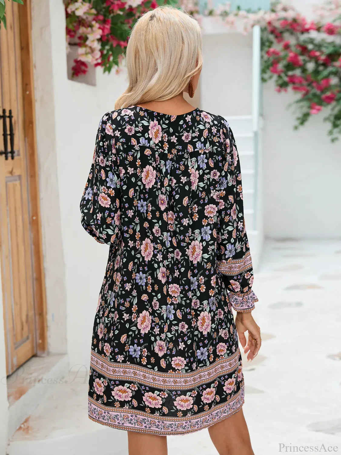 Lantern Sleeve Floral Boho Dress image 4