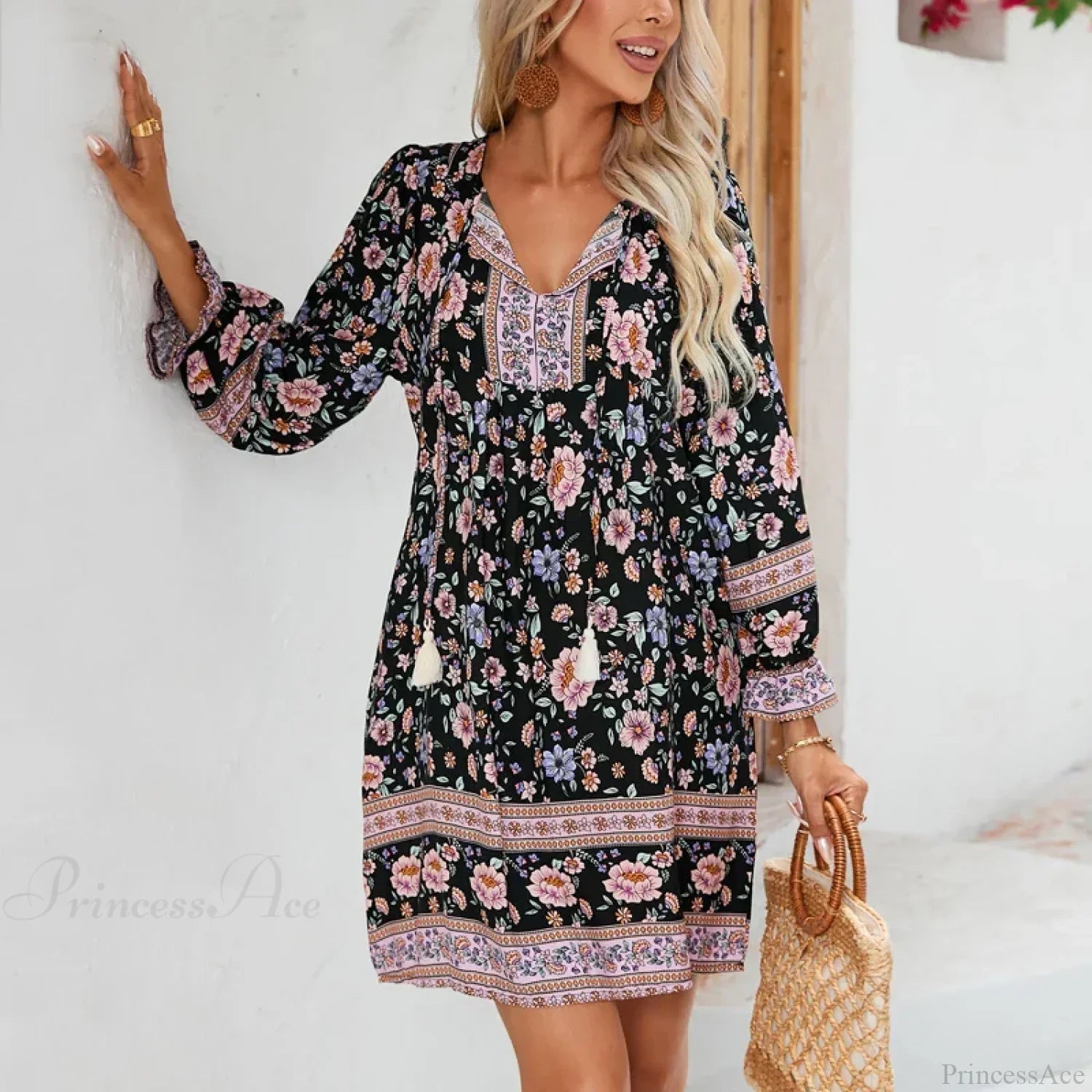 Lantern Sleeve Floral Boho Dress image 2