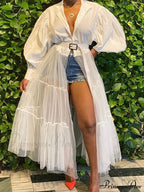 Lantern Sleeve Graceful Split Maxi Dress image 3