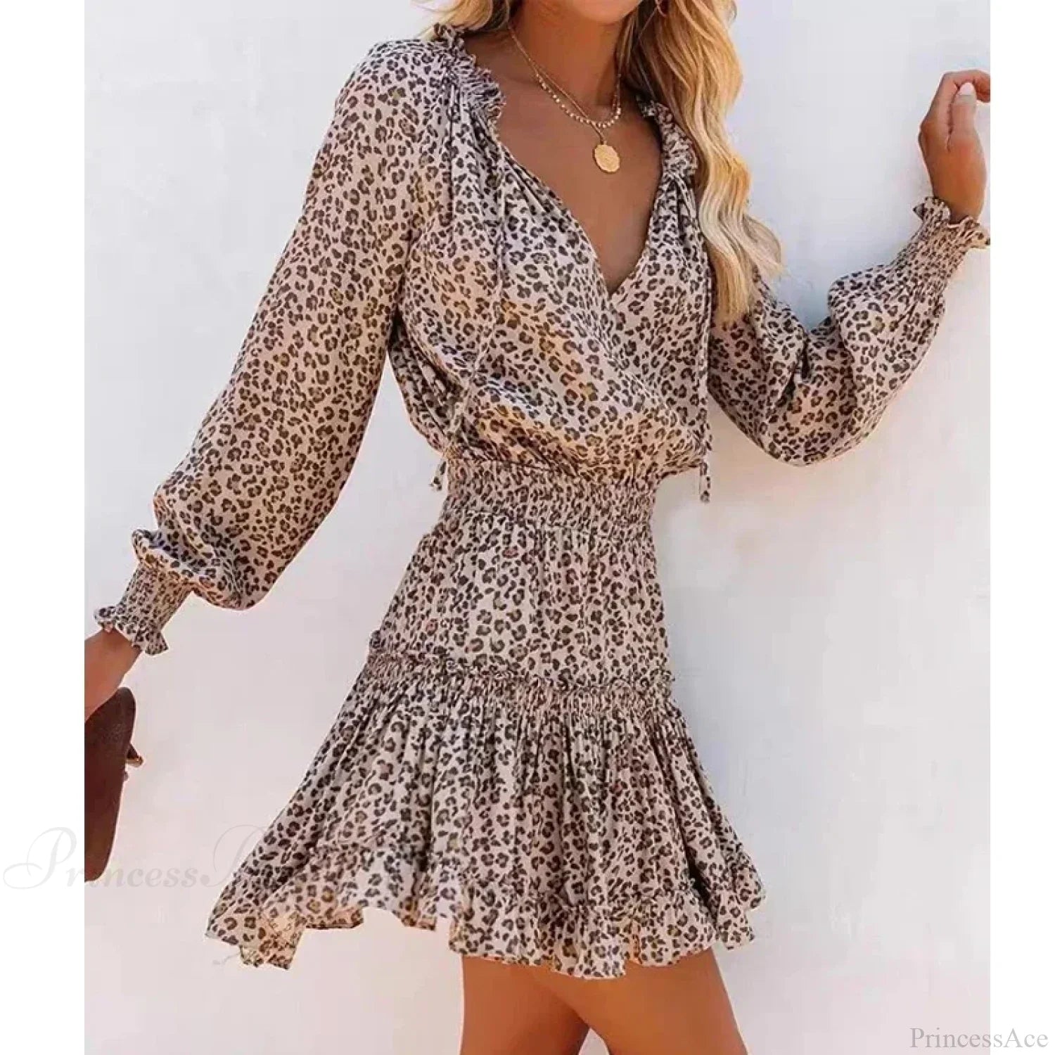 Lantern Sleeve Leopard Boho Dress image 3