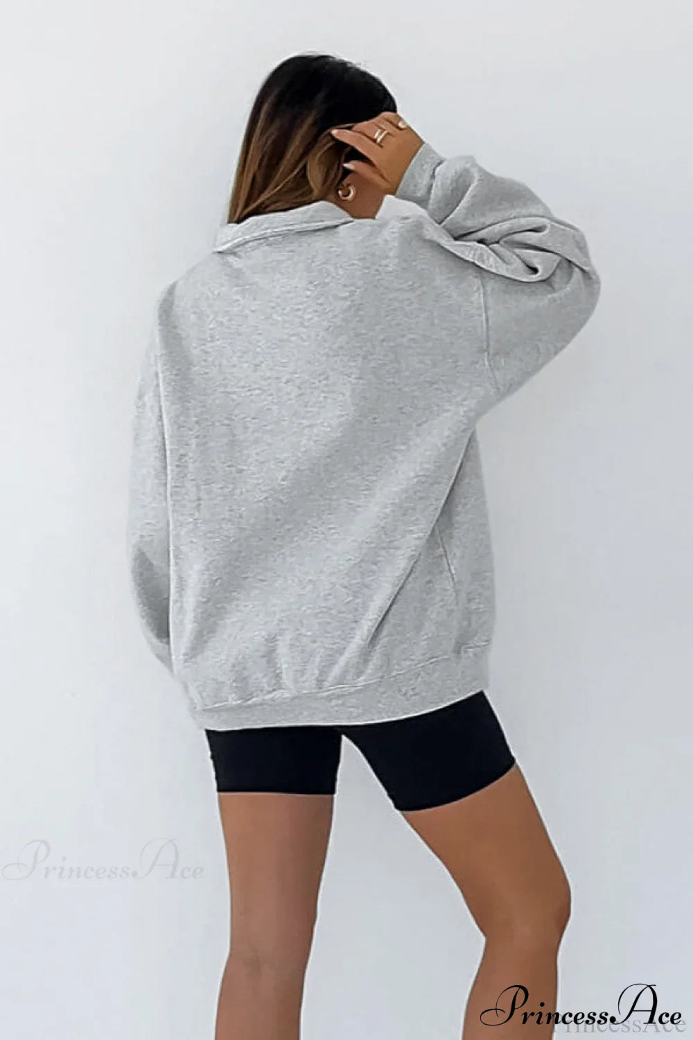 Lantern Sleeve Polo Collar Loose Sweatshirt image 6