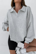 Lantern Sleeve Polo Collar Loose Sweatshirt image 5