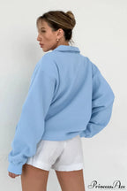 Lantern Sleeve Polo Collar Loose Sweatshirt image 2