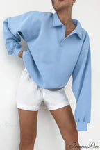 Lantern Sleeve Polo Collar Loose Sweatshirt image 1