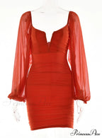 Lantern Sleeve Ruched Bodycon Dress with V-Cut image 12