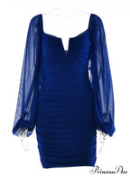 Lantern Sleeve Ruched Bodycon Dress with V-Cut image 11