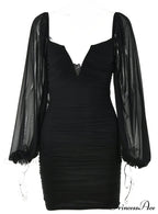 Lantern Sleeve Ruched Bodycon Dress with V-Cut image 8