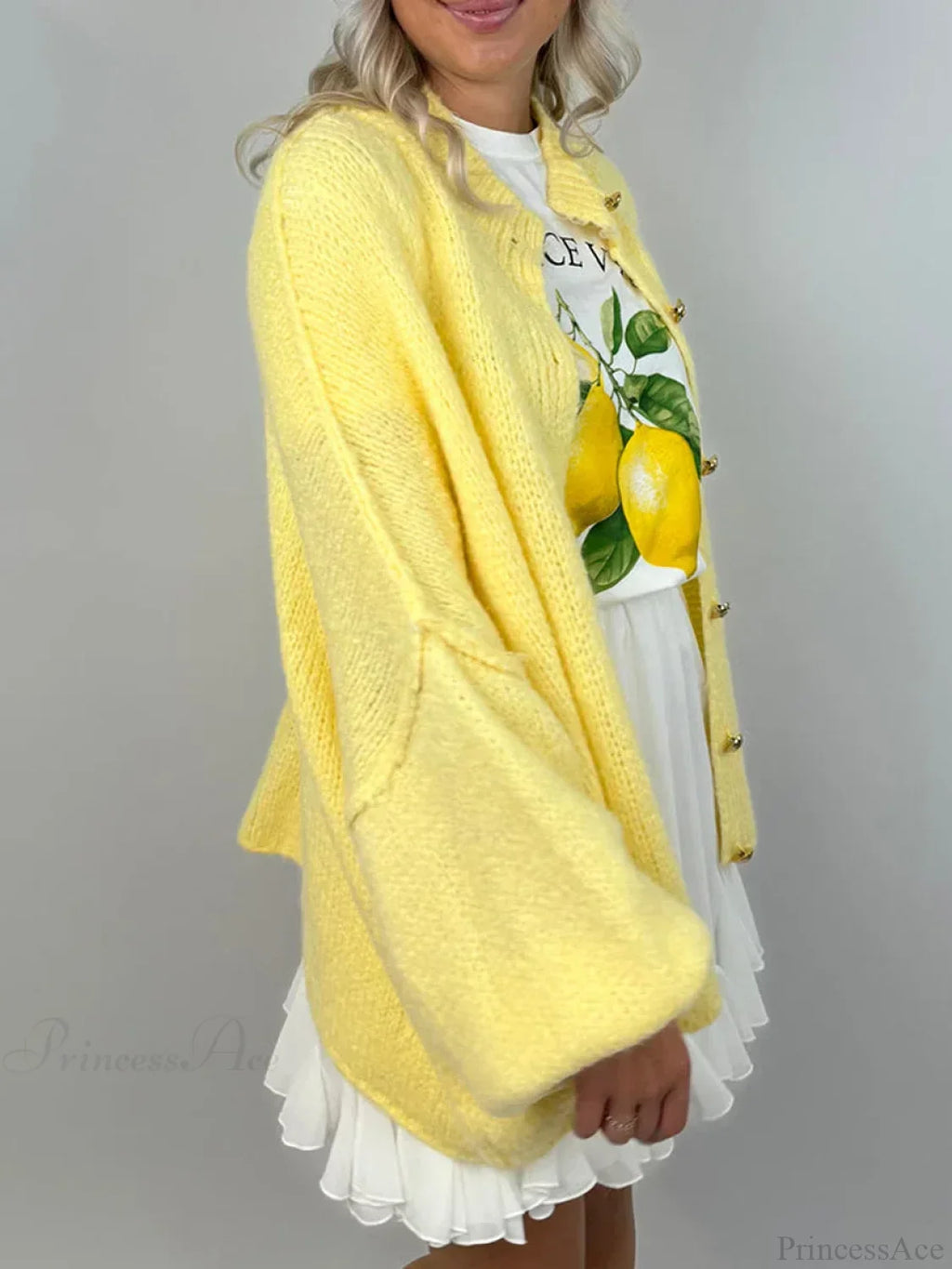Lantern Sleeve Stand Collar Cardigan image 3