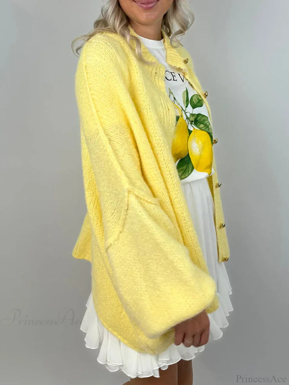 Lantern Sleeve Stand Collar Cardigan image 3