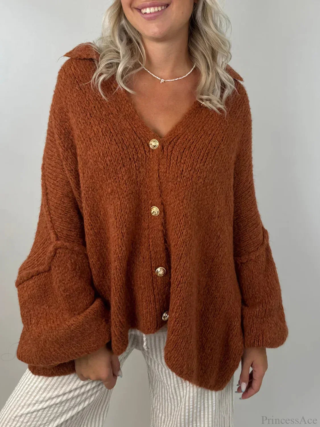 Lantern Sleeve Stand Collar Cardigan image 5