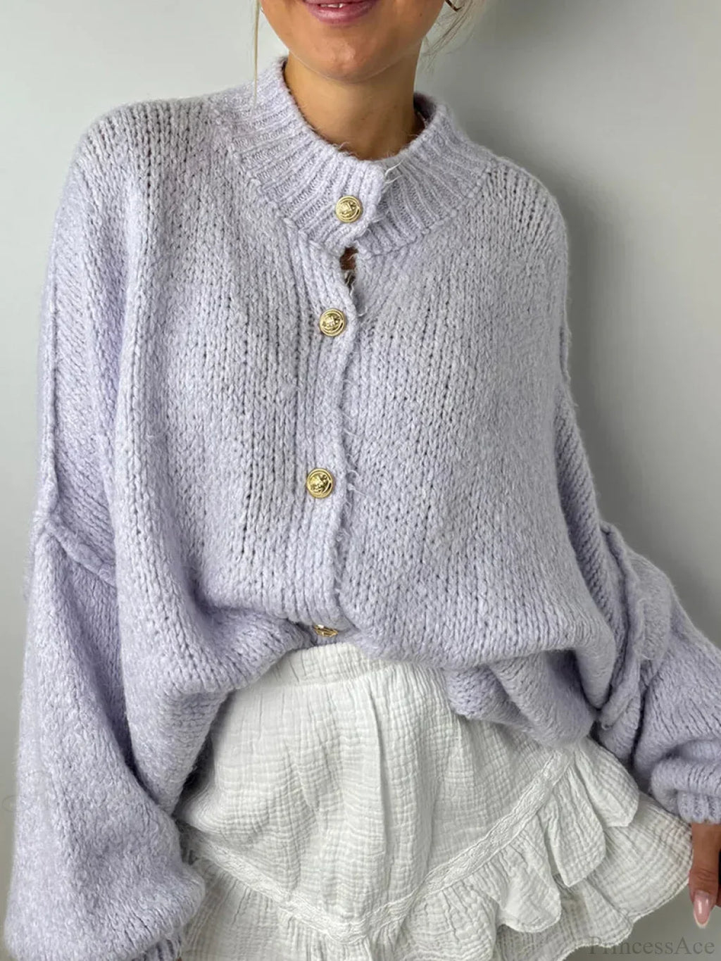 Lantern Sleeve Stand Collar Cardigan image 6