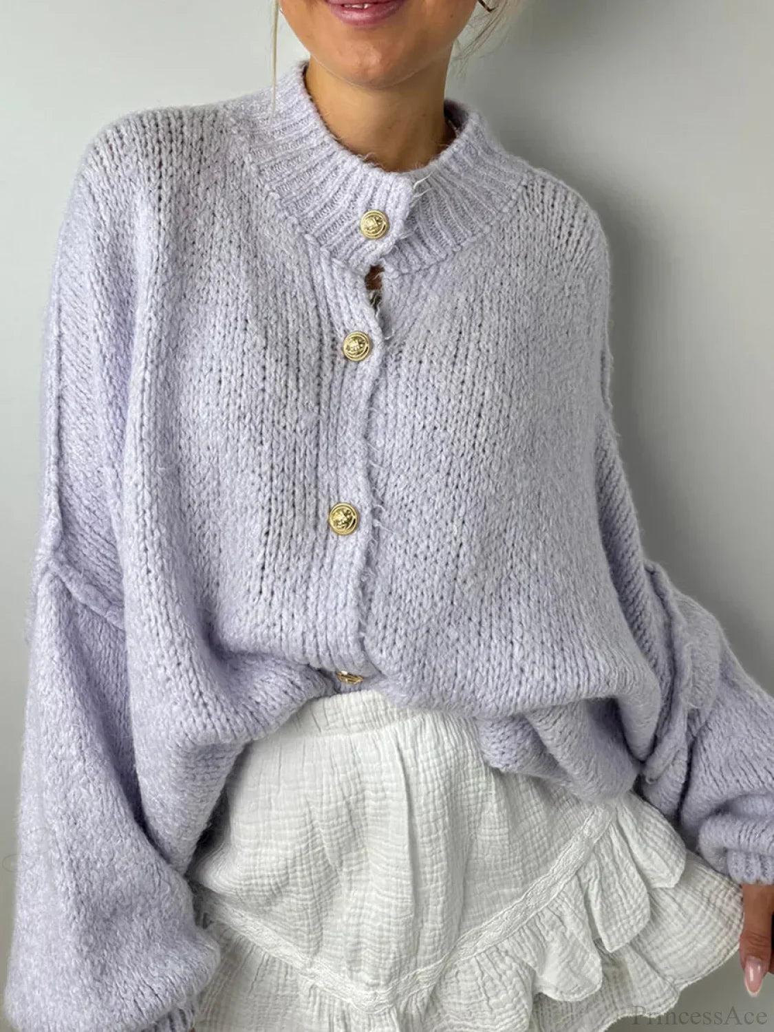 Lantern Sleeve Stand Collar Cardigan image 6