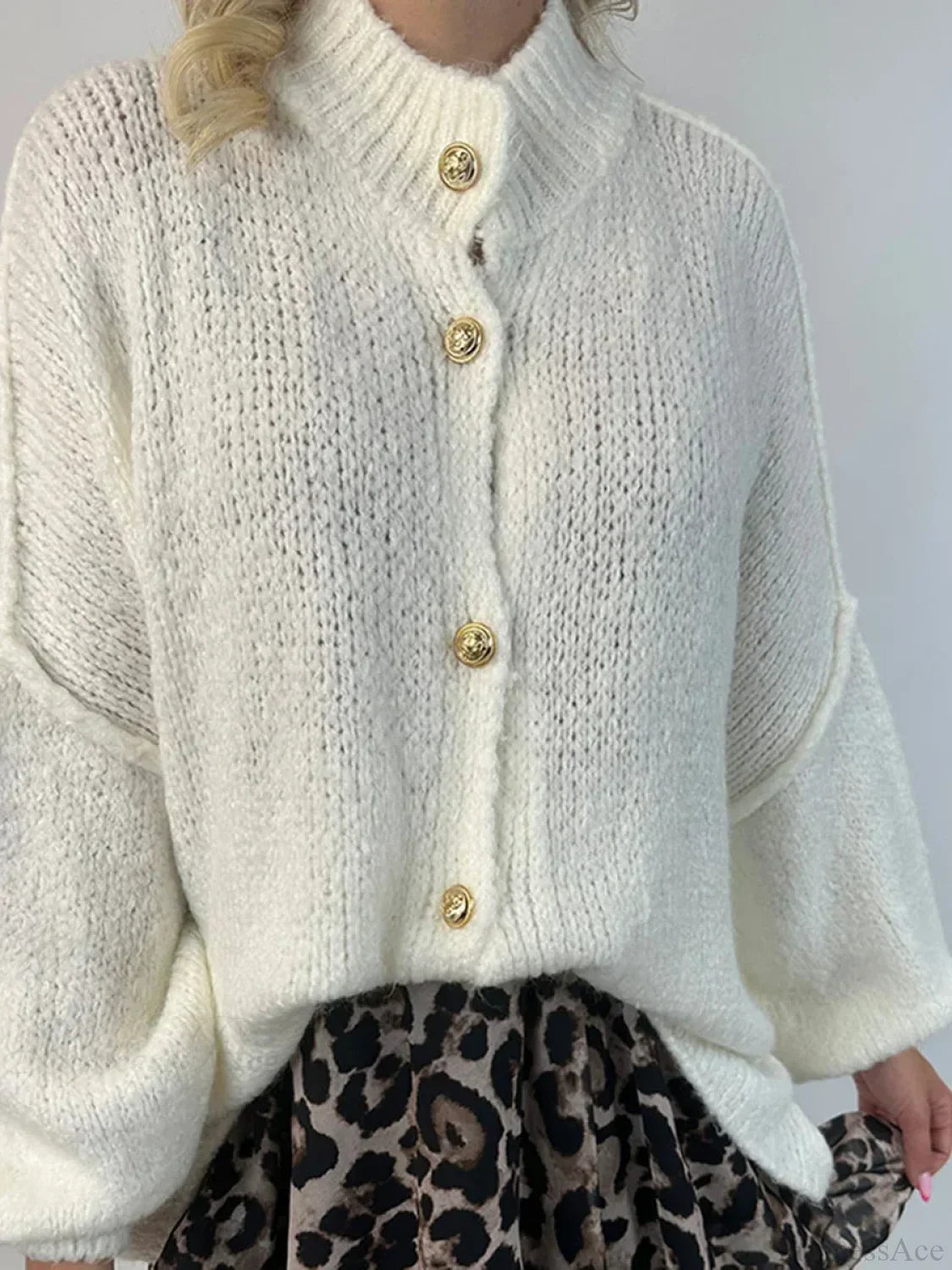 Lantern Sleeve Stand Collar Cardigan image 4