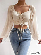 Lantern Sleeve V-Neck Fashion Blouses image 3