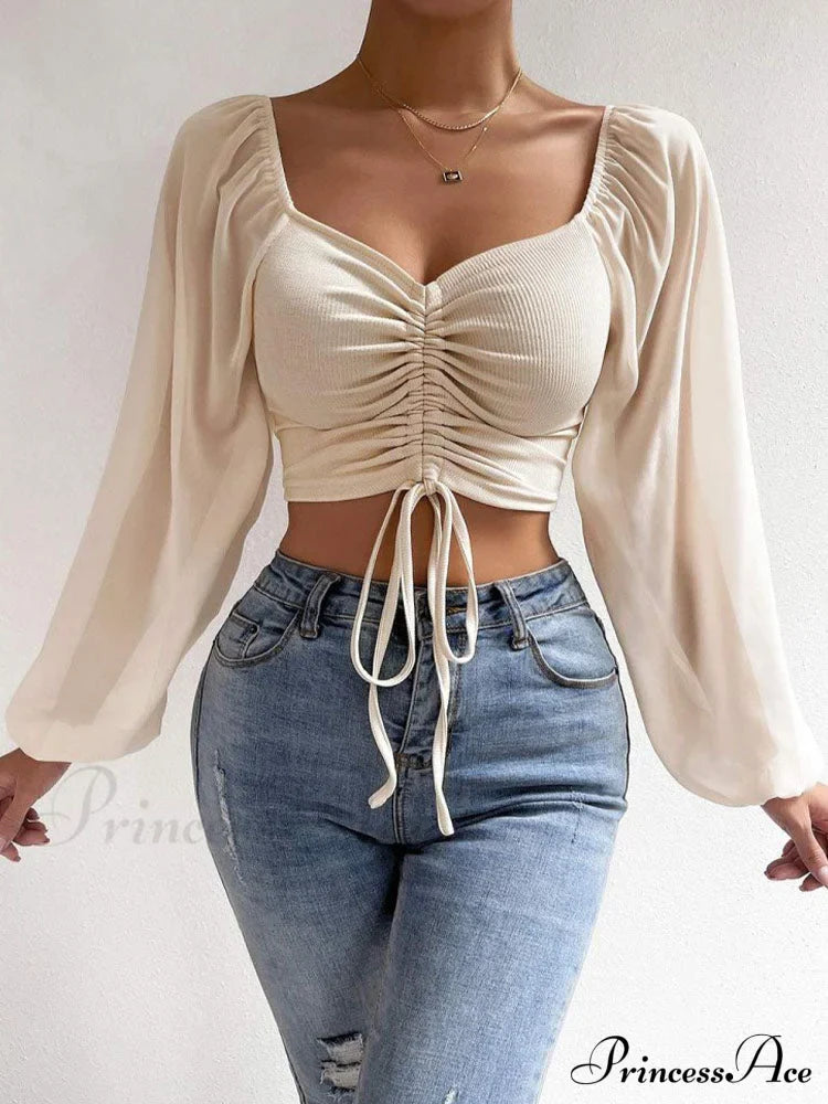 Lantern Sleeve V-Neck Fashion Blouses image 3