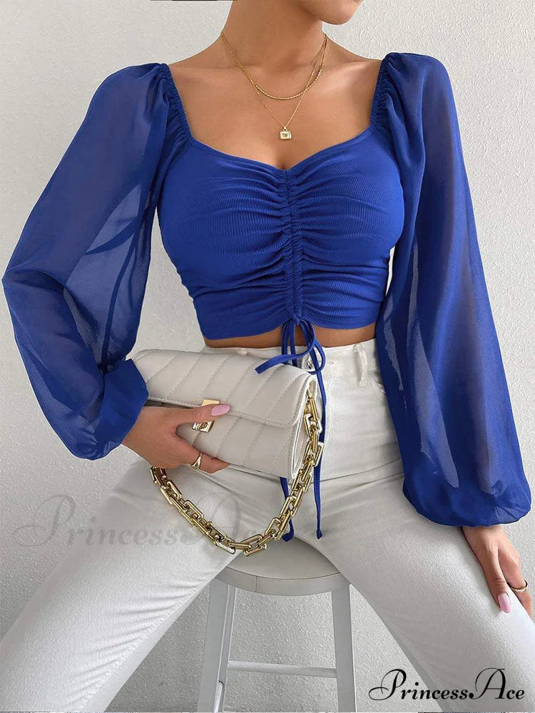 Lantern Sleeve V-Neck Fashion Blouses image 1