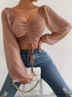 Lantern Sleeve V-Neck Fashion Blouses image 2