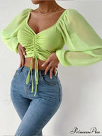 Lantern Sleeve V-Neck Fashion Blouses image 12