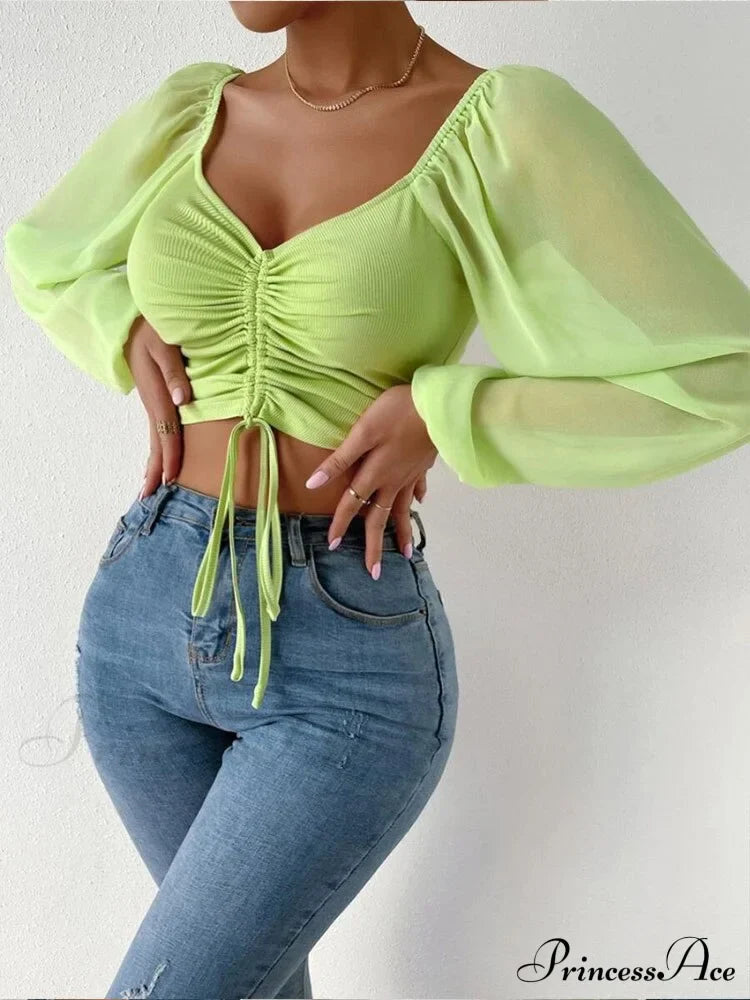 Lantern Sleeve V-Neck Fashion Blouses image 12