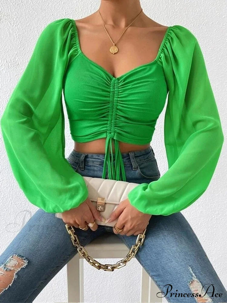 Lantern Sleeve V-Neck Fashion Blouses image 6
