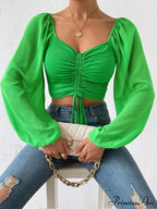 Lantern Sleeve V-Neck Fashion Blouses image 6