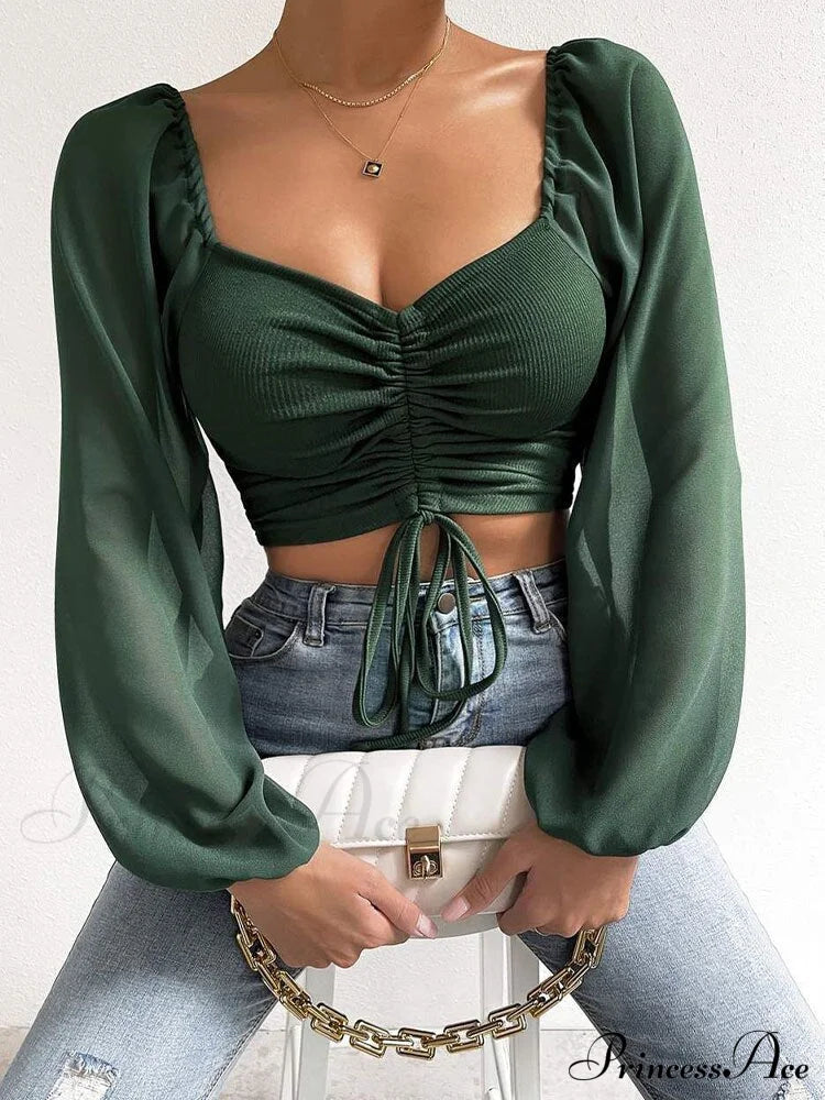 Lantern Sleeve V-Neck Fashion Blouses image 7