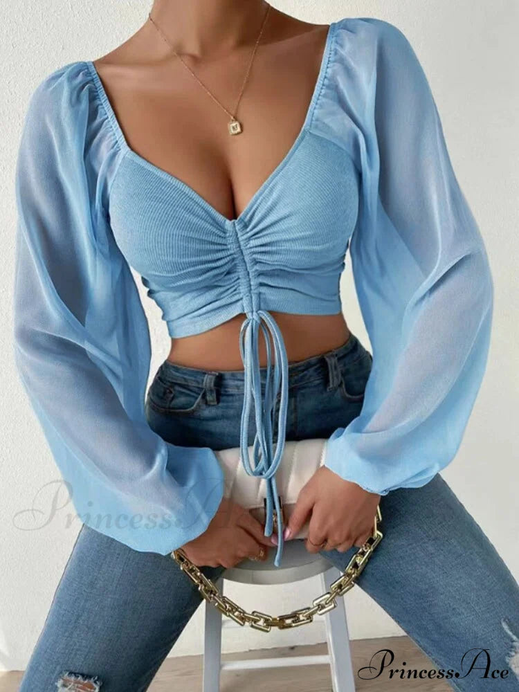 Lantern Sleeve V-Neck Fashion Blouses image 8