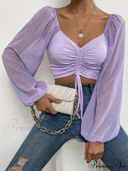 Lantern Sleeve V-Neck Fashion Blouses image 9