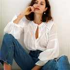 Lantern Sleeve White Lace Party Cotton Boho Blouse image 1