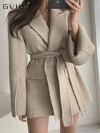 Lapel Belted Spliced Pockets Overcoat image 1