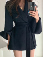 Lapel Belted Spliced Pockets Overcoat image 4