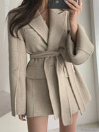 Lapel Belted Spliced Pockets Overcoat image 6