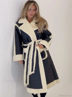 Lapel Contrast Leather Loose Coat image 1