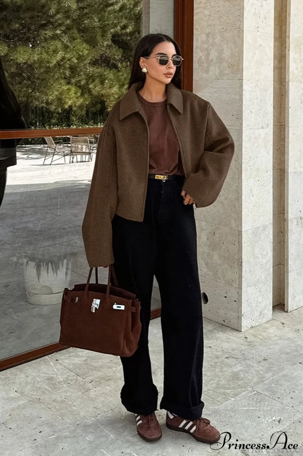 Lapel Long-Sleeve Zip Loose Woolen Jacket image 6