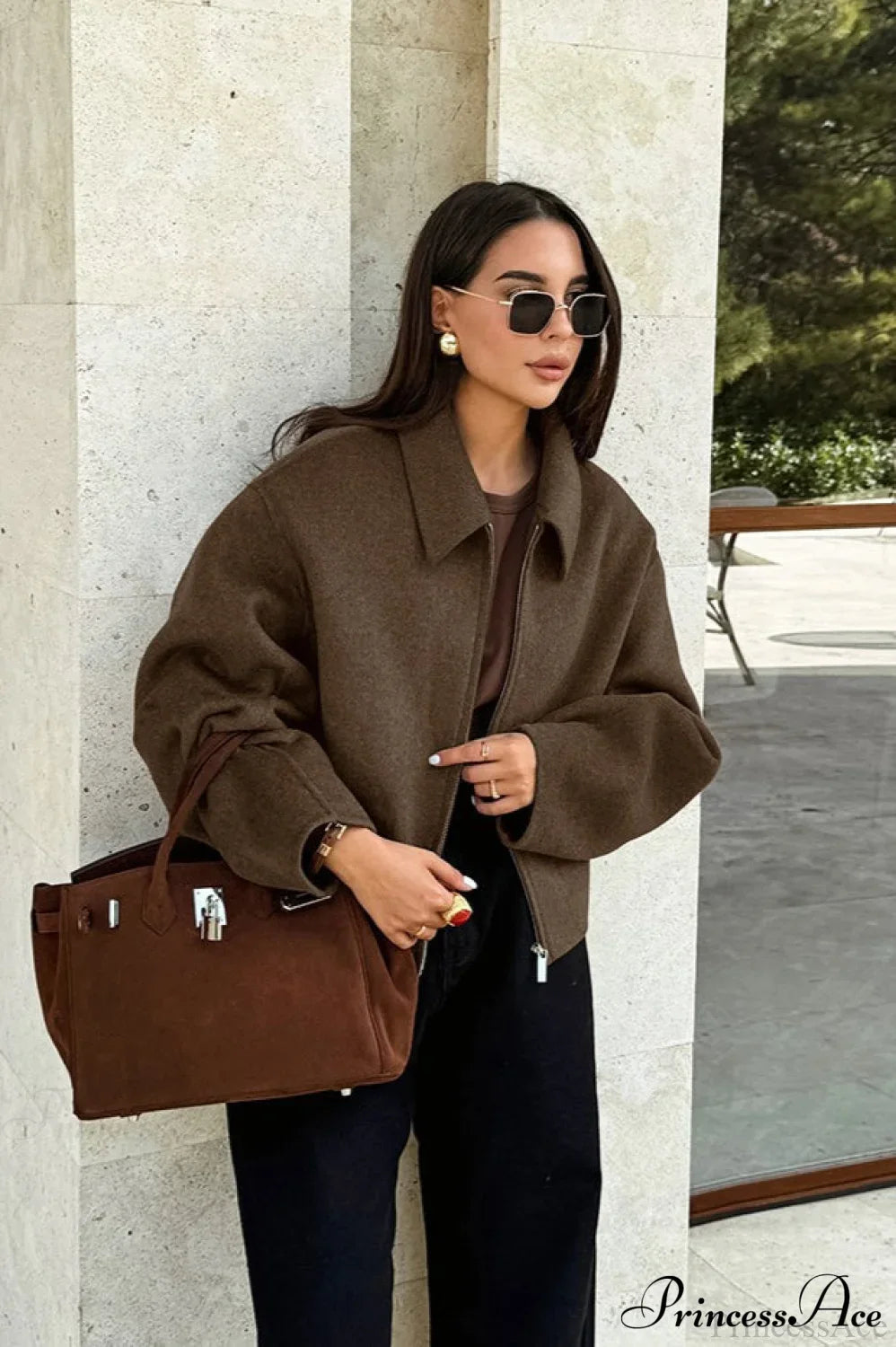 Lapel Long-Sleeve Zip Loose Woolen Jacket image 5