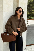 Lapel Long-Sleeve Zip Loose Woolen Jacket image 5