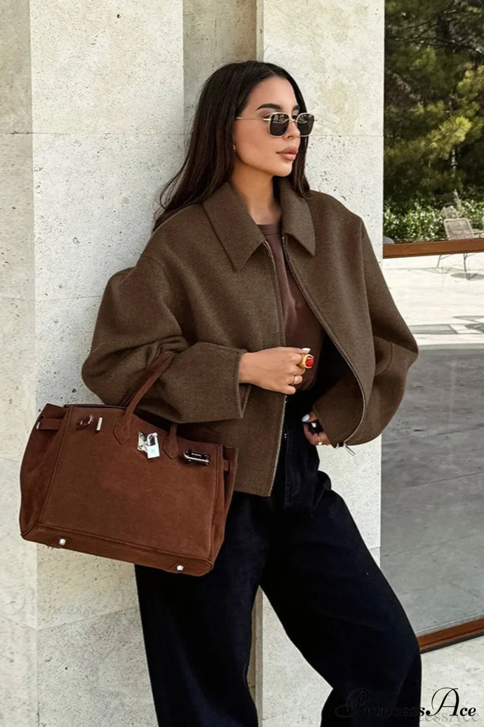 Lapel Long-Sleeve Zip Loose Woolen Jacket image 4
