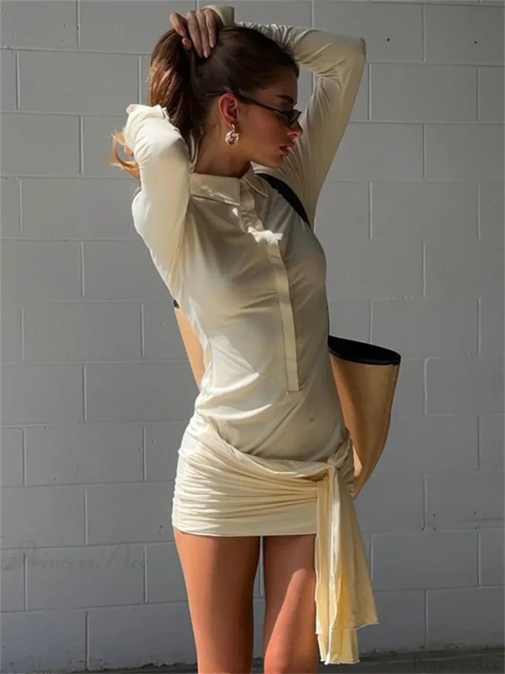 Lapel Pleated See-Through Mini Dress image 4