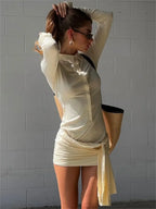 Lapel Pleated See-Through Mini Dress image 4