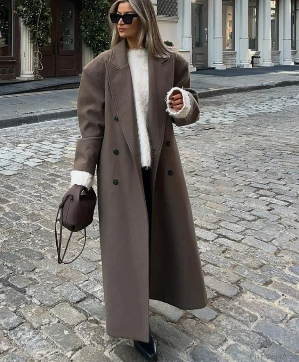 Lapel Woolen Double-Breasted Shoulder Pad Overcoat image 1