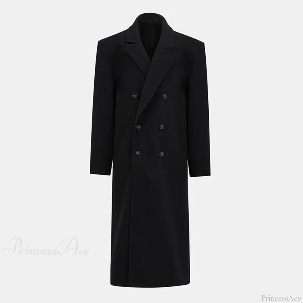 Lapel Woolen Double-Breasted Shoulder Pad Overcoat image 4