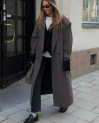 Lapel Woolen Double-Breasted Shoulder Pad Overcoat image 2